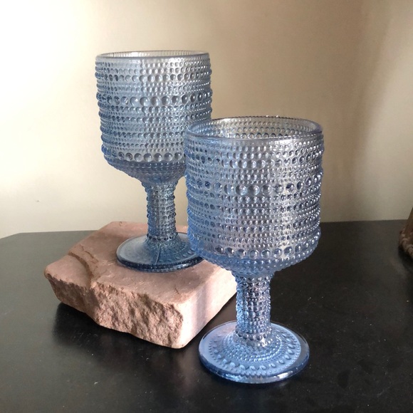 Dotted WINE Glass SLATE BLUE, Hobnail Goblet Glasses - Picture 1 of 7